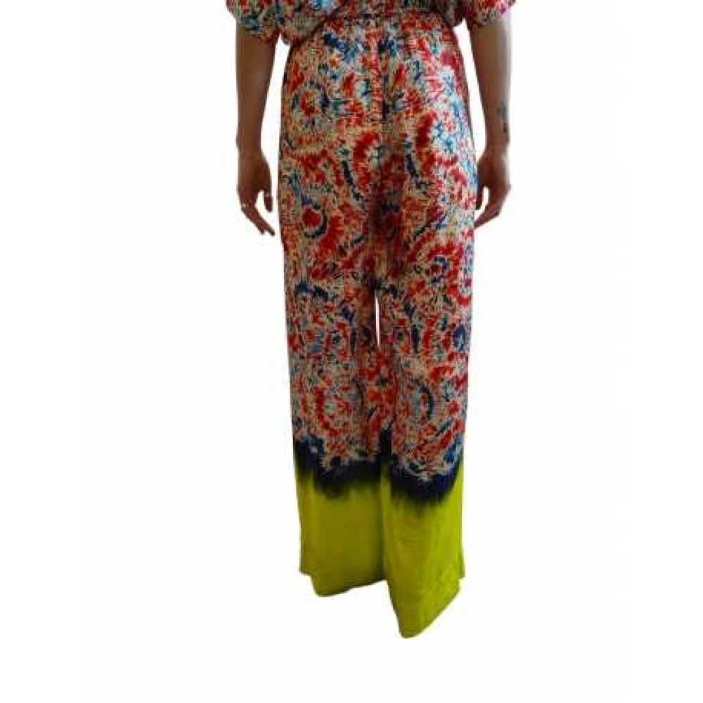 Essentiel Antwerp Wijde Oranje Print Broek Blauwe Bloemen Limoncello Patch Multicolor Dames