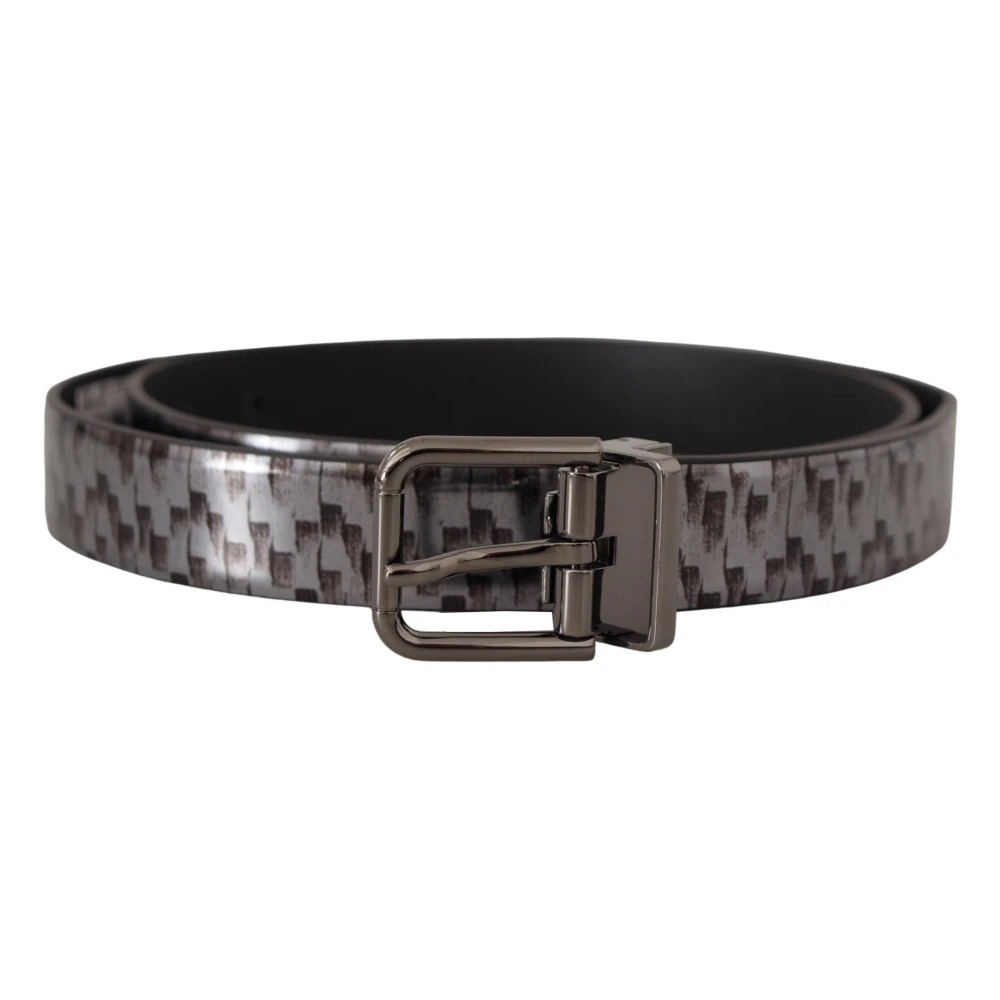 Dolce & Gabbana Men's Gray Luxurious Leather Belt With Metal Buckle