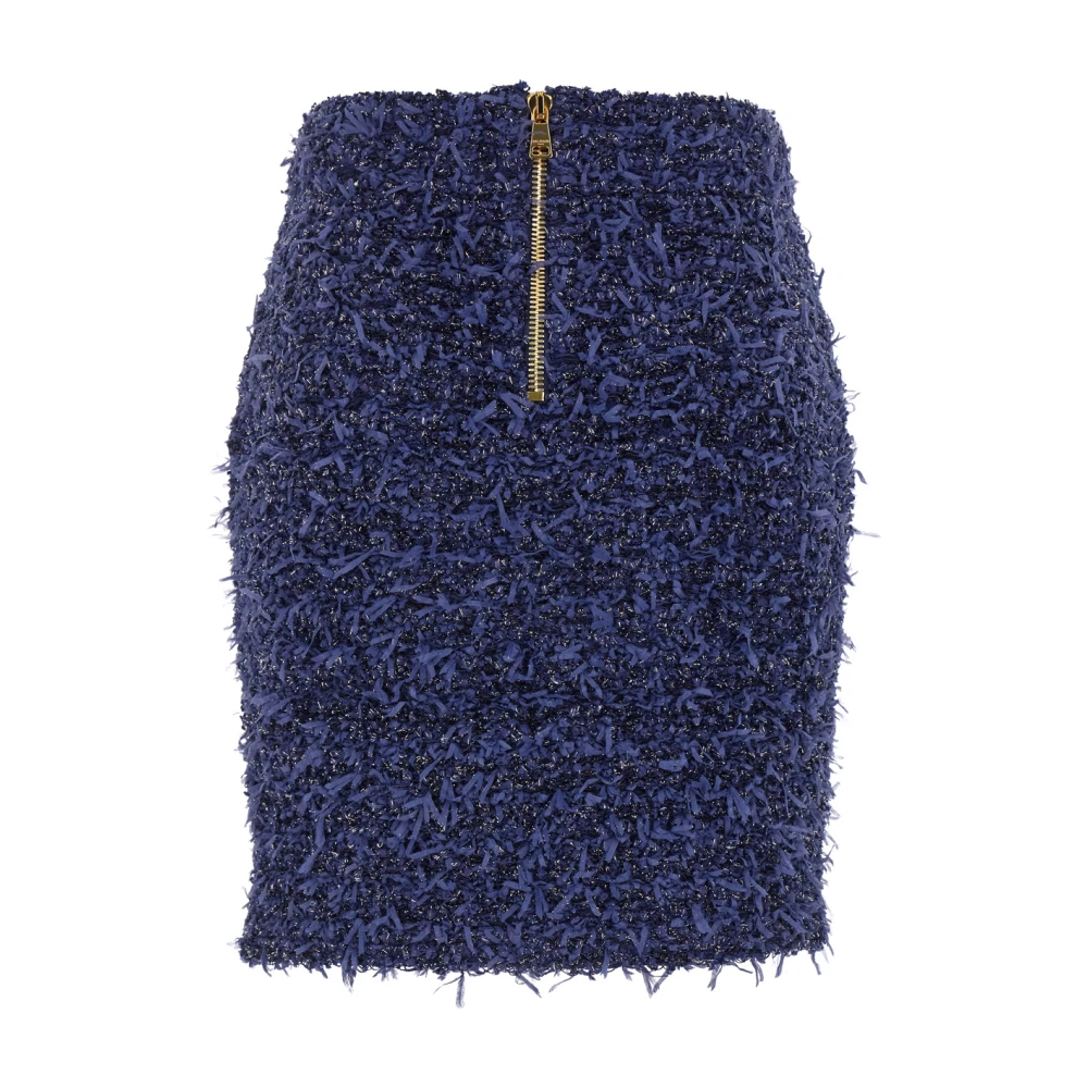 Balmain Tweed Korte Rok Blue Dames