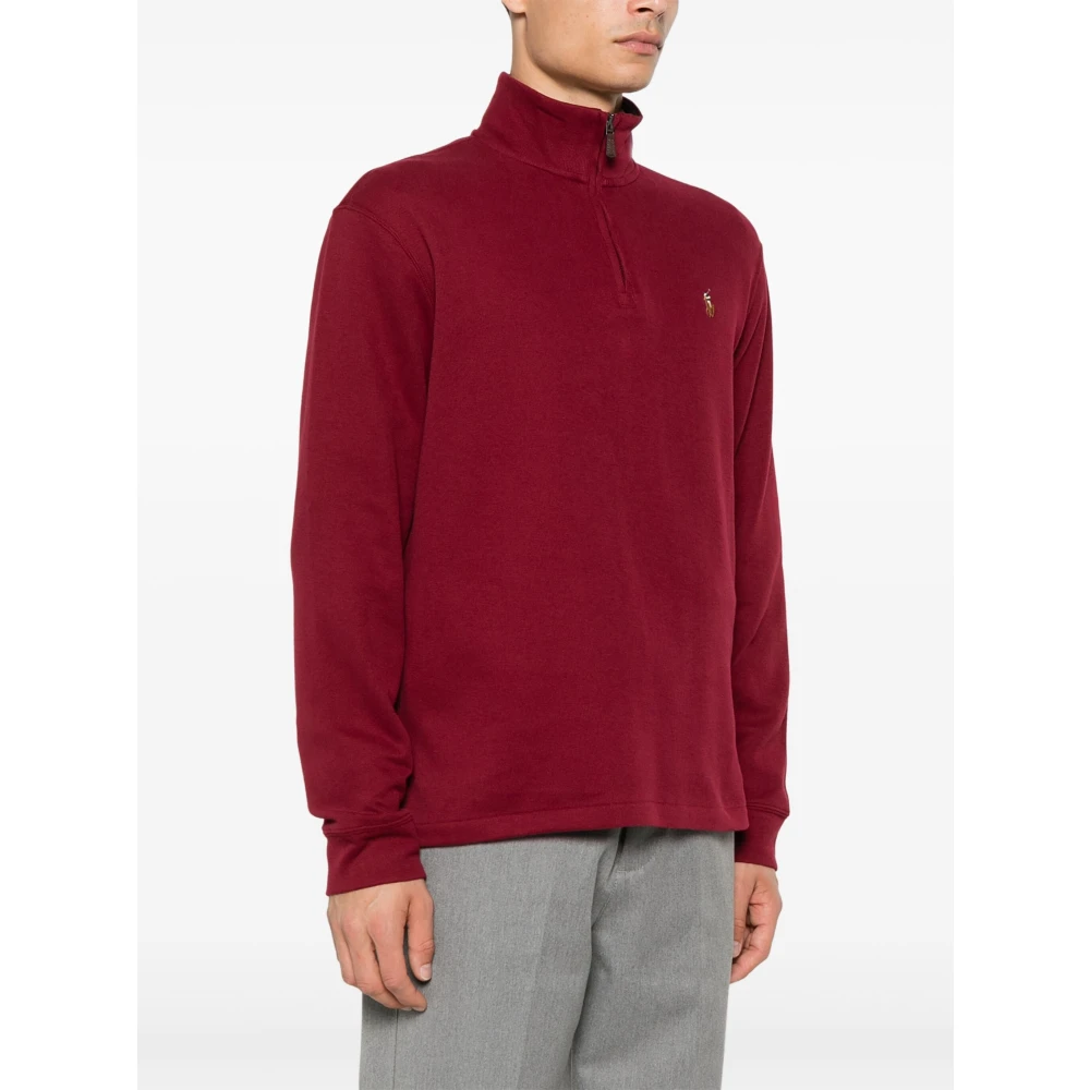 Polo Ralph Lauren Geborduurde Katoenen Half-Zip Gebreide kleding Red Heren