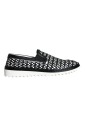 noir-blanc-tisse-mocassins-chaussures