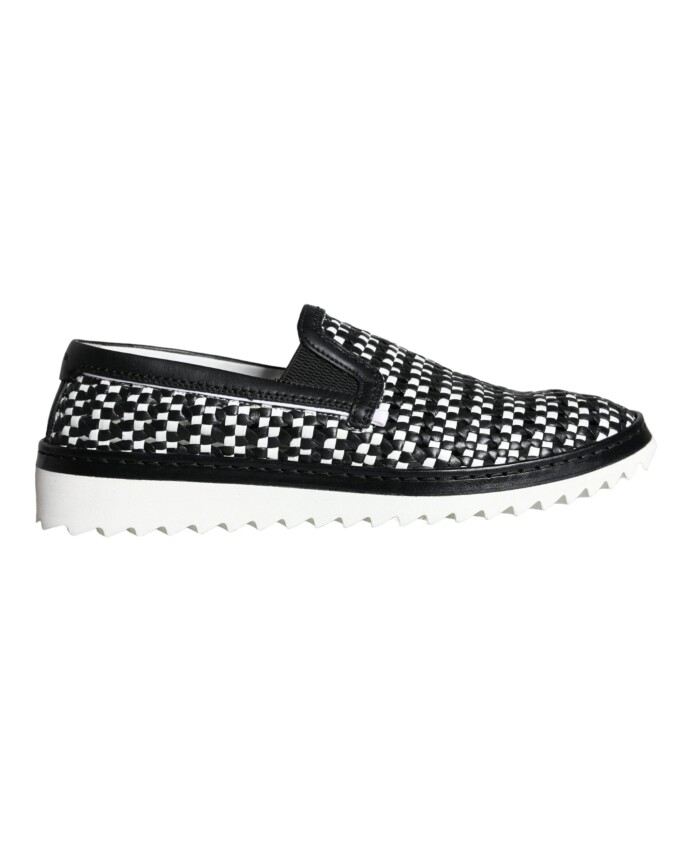 noir-blanc-tisse-mocassins-chaussures