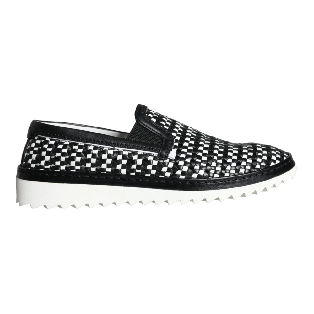 Dolce & Gabbana Men's Black/White Woven Loafers Shoes