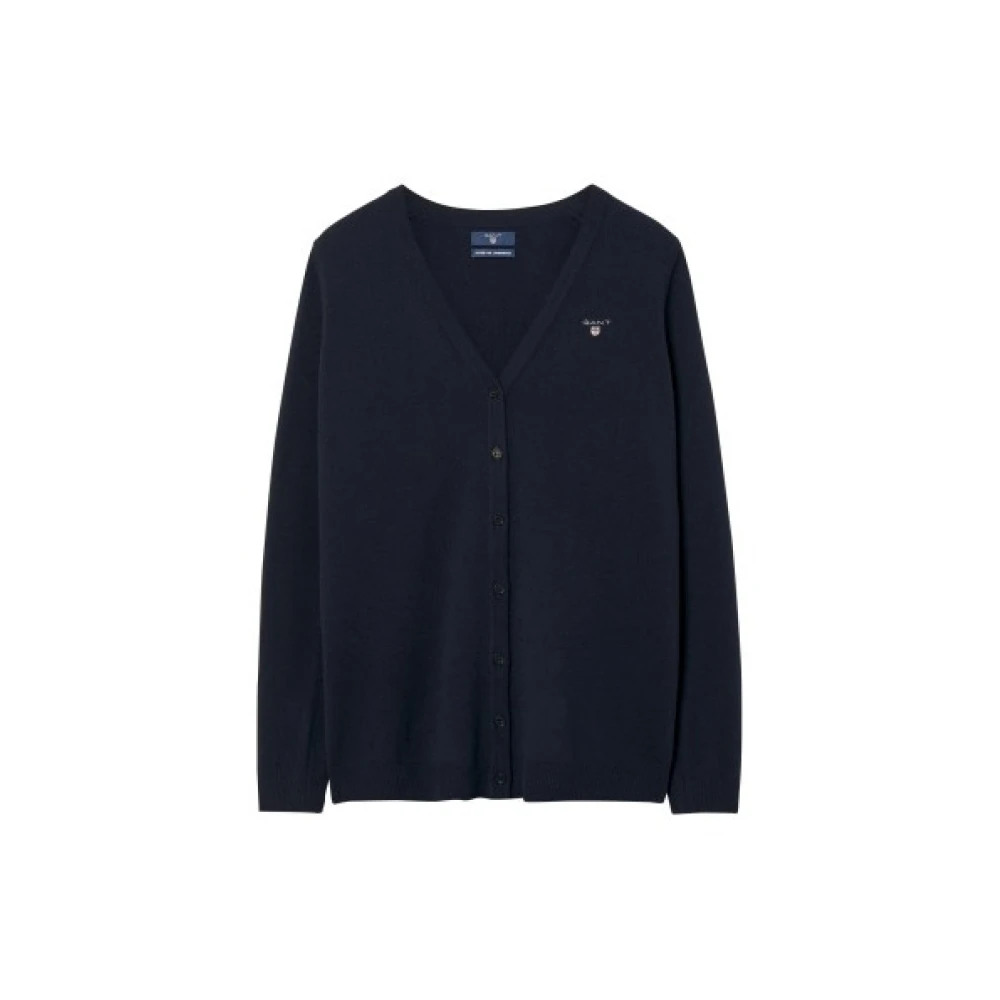 Gant Fijne V-hals Cardigan in Lamswol Blue Heren