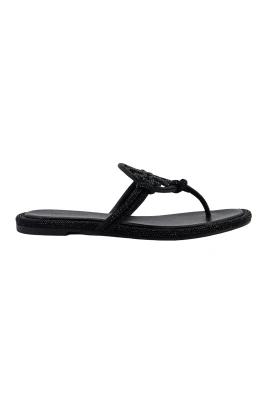 Svarta Strass-sandaler med lädersula