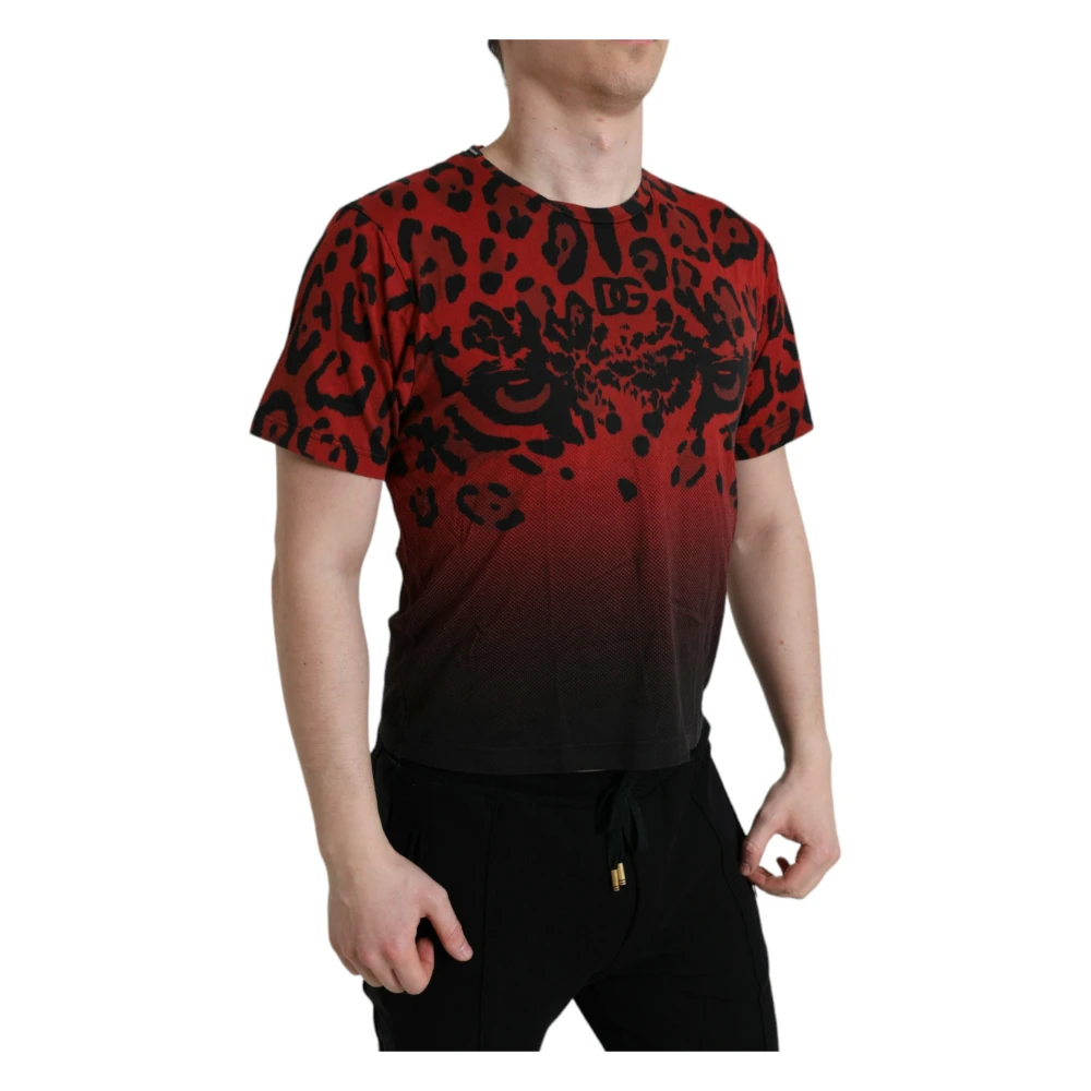 Dolce & Gabbana Rood Luipaardprint Crew Neck T-Shirt Red Heren