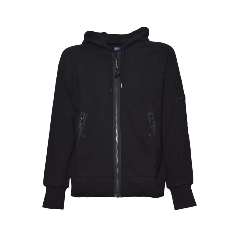 C.p. Company Men's Black Zip-Throughs, L, Hooded Open Sweatshirt