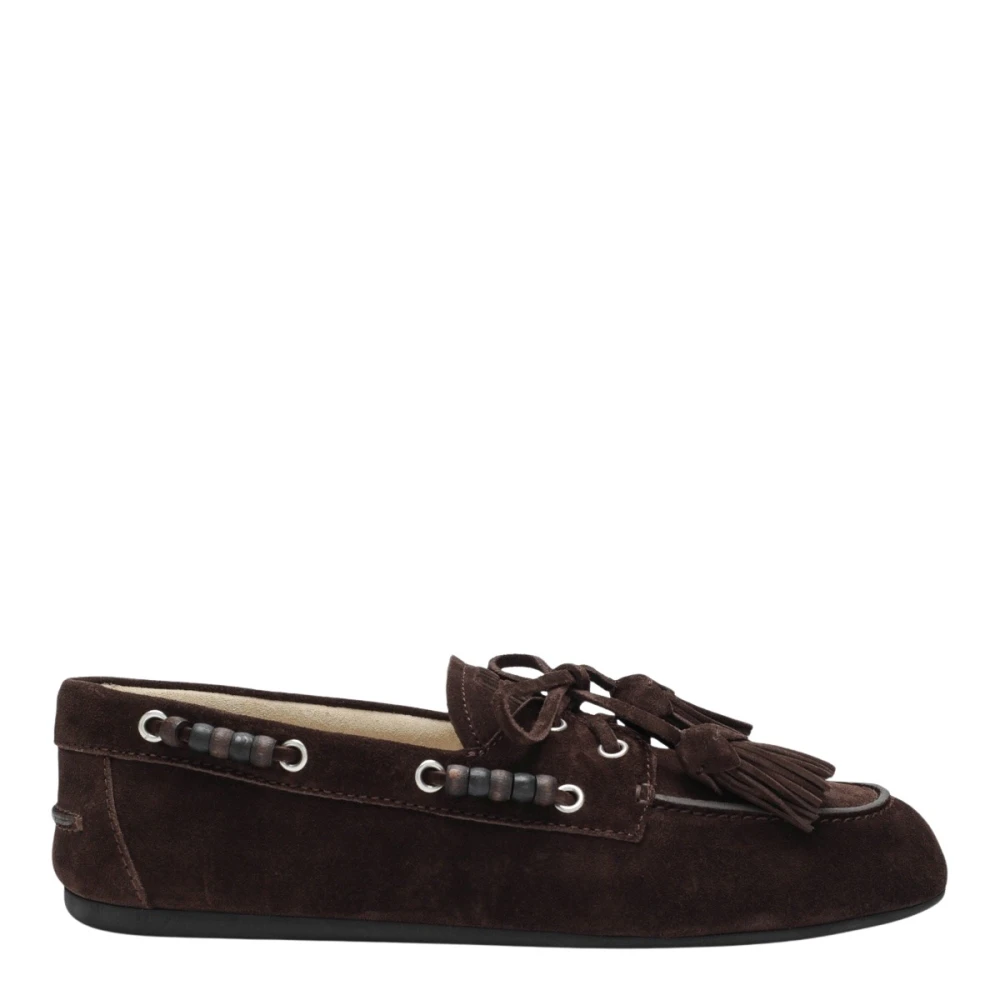 Miu Miu Women's Brown Deck Shoes In Suede With Dark Tassels - Image 3