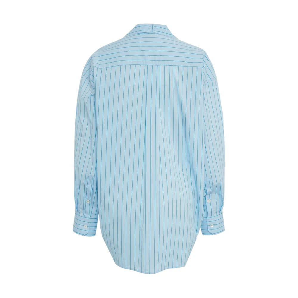 Roberto Collina Blauwe Gestreepte Blouse met Strik Kraag Blue Dames