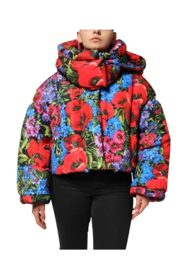 Blommig Pufferjacka med Dragkedja