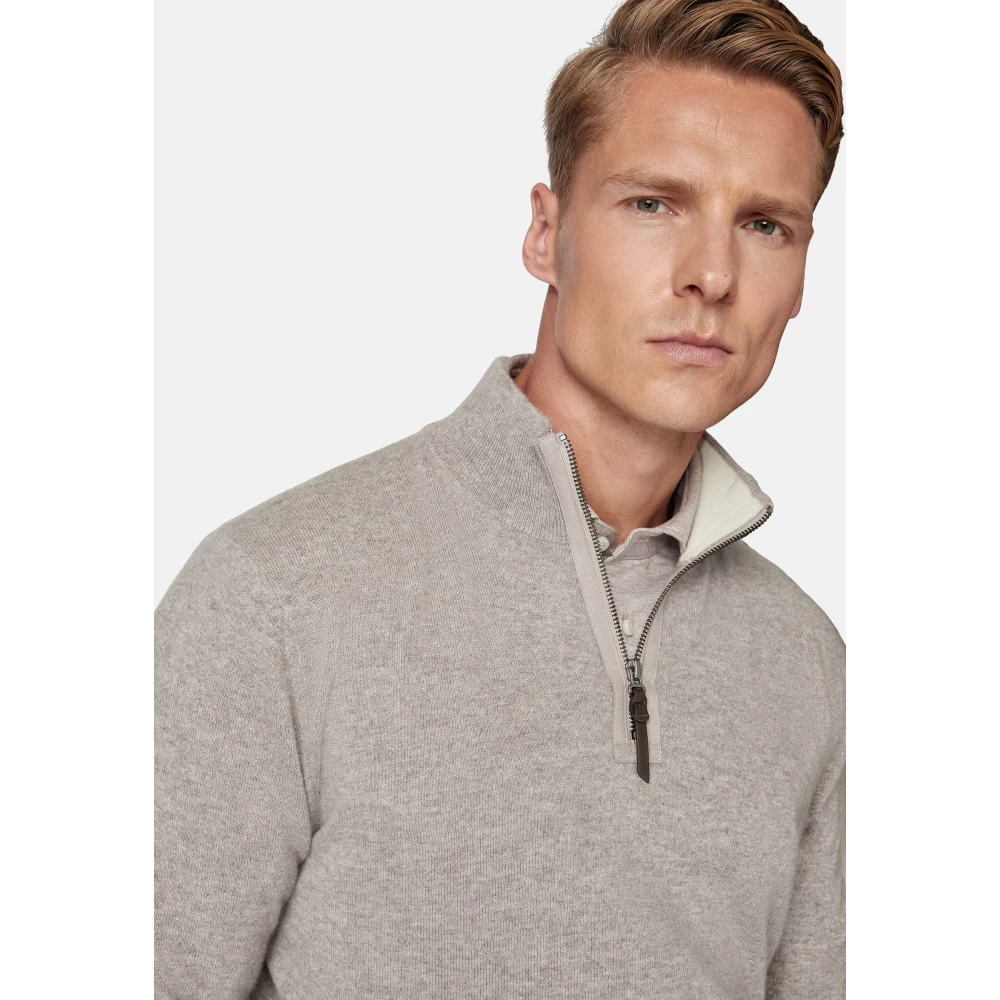 Boggi Milano Cashmere Half-Zip Trui Beige Heren