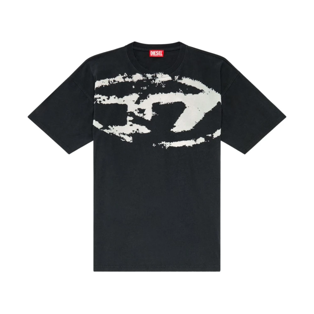 Diesel T-shirt met versleten flock-logo Black Heren