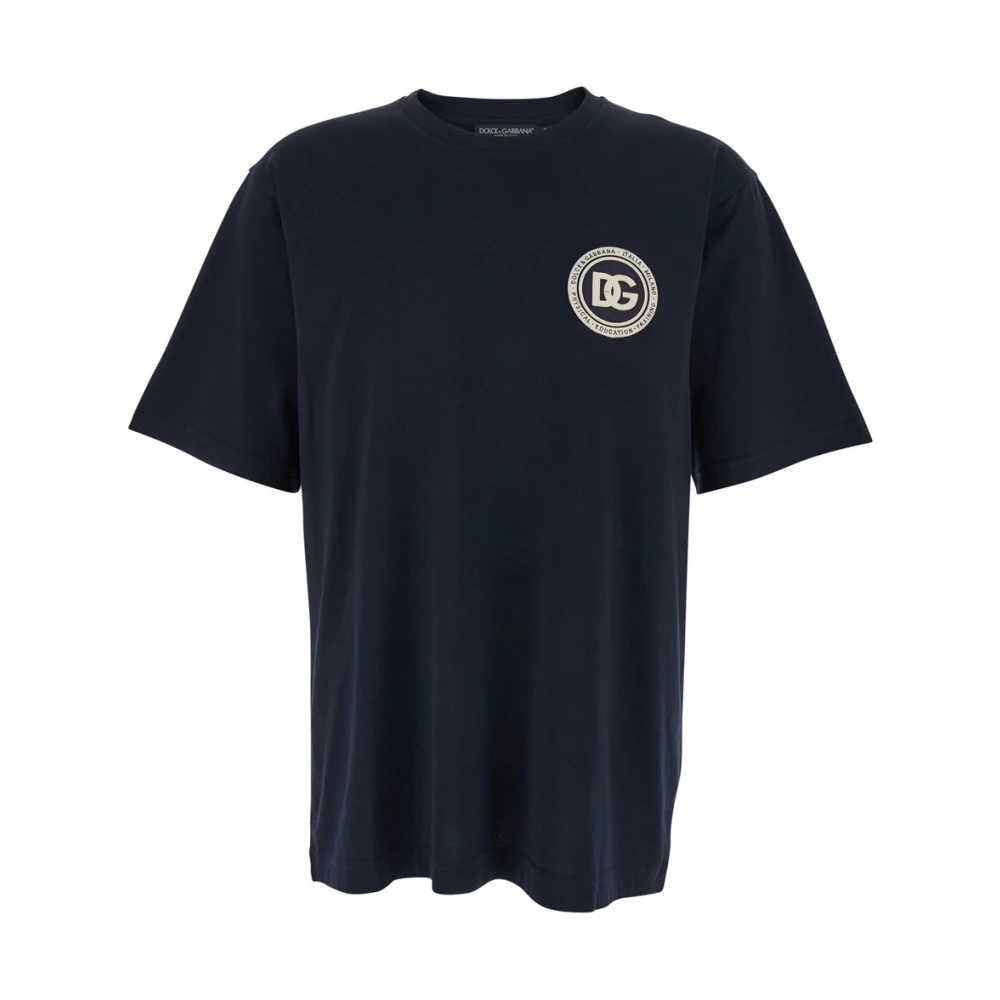 Dolce & Gabbana Men's Blue T-Shirts, Xl, Cotton T-Shirt With Embroidered Patch