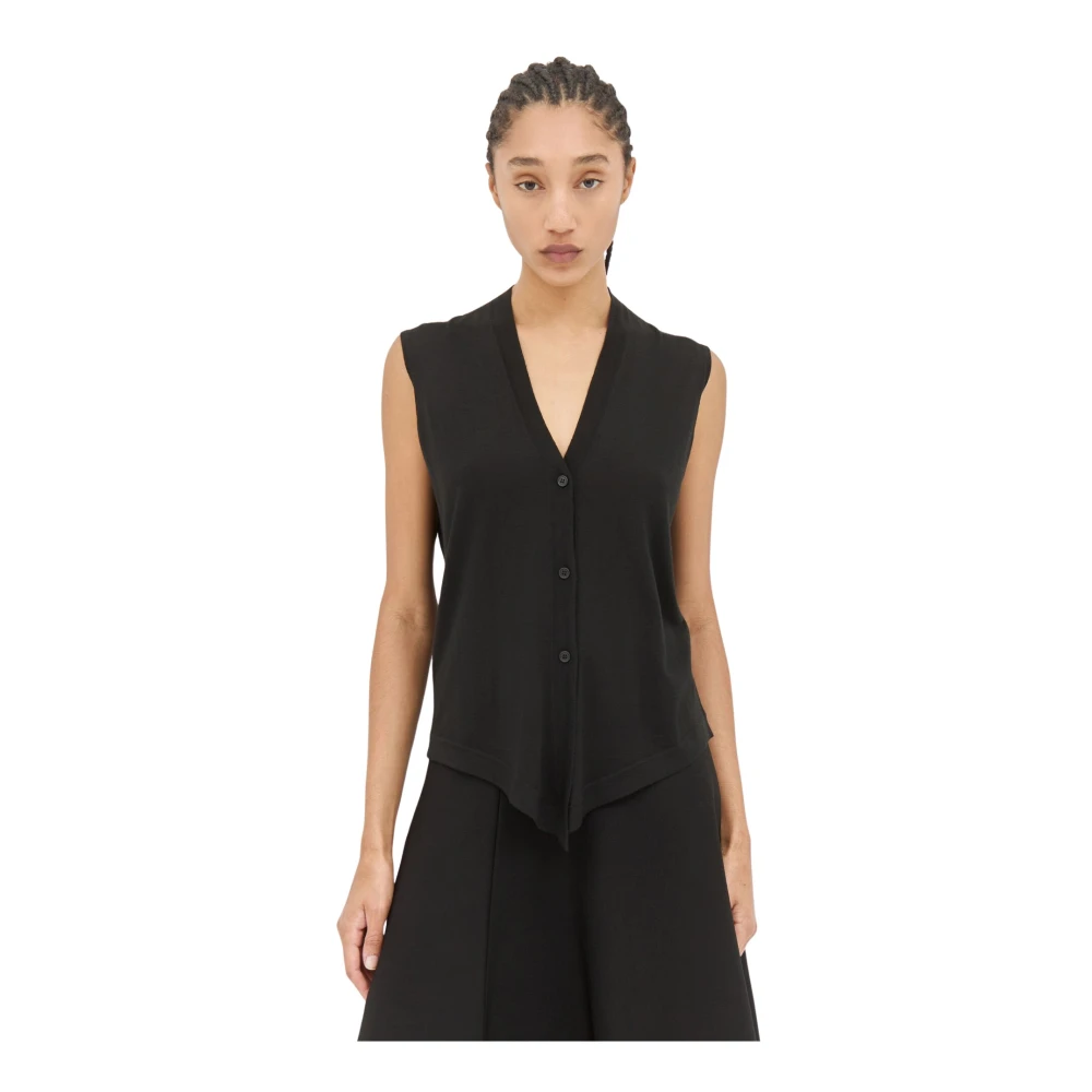 The Row Wolgebreide V-hals Vest Black Dames