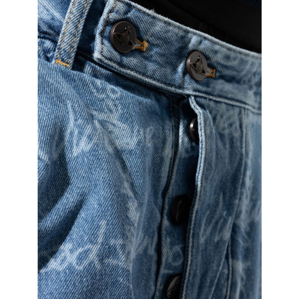 Vivienne Westwood Blauwe Logo Print Jeans Knoopsluiting Blue Heren