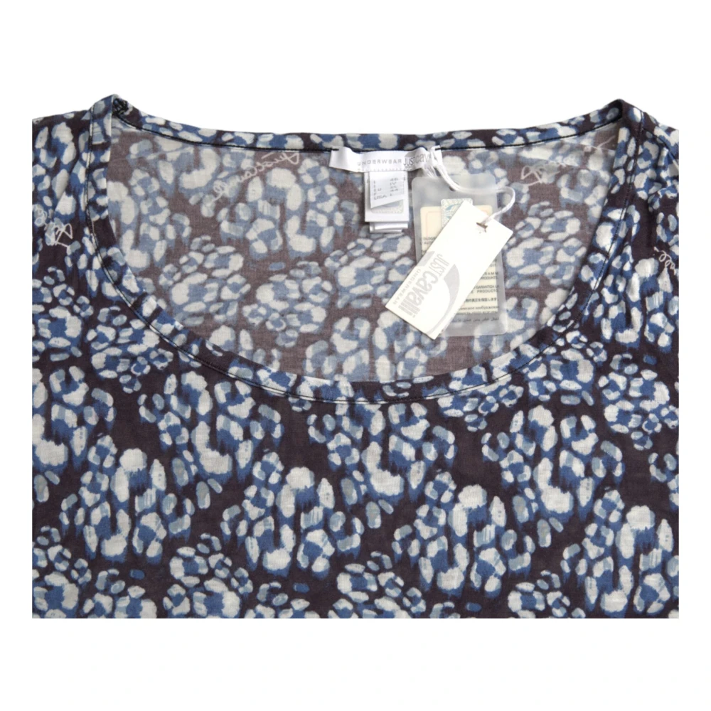 Just Cavalli Blauwe Bloemen Kant Lange Mouw Top Multicolor Dames