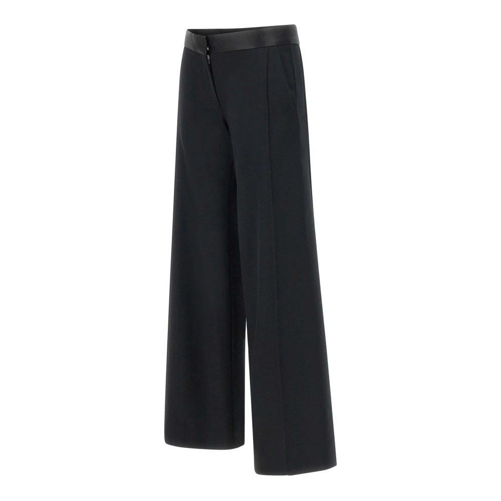 Victoria Beckham Zwarte Wollen Wijde Pijp Broek Black Dames