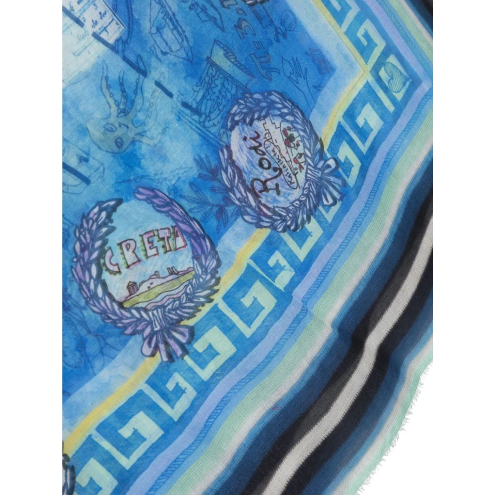 Faliero Sarti Blauwe Zijdeblend Sjaal met Kaartprint Blue Dames