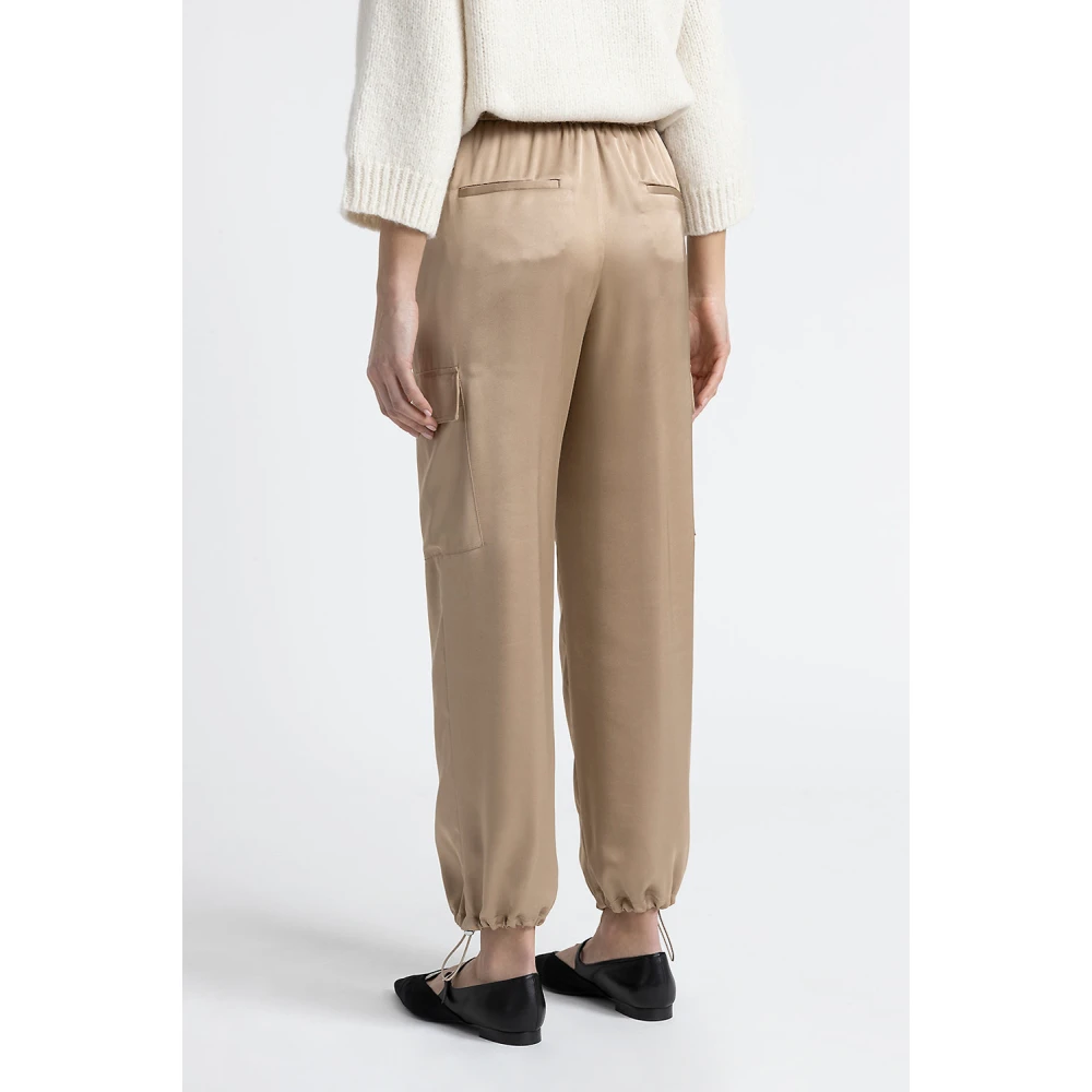 PESERICO Viscose satijnen baggy cargobroek Brown Dames
