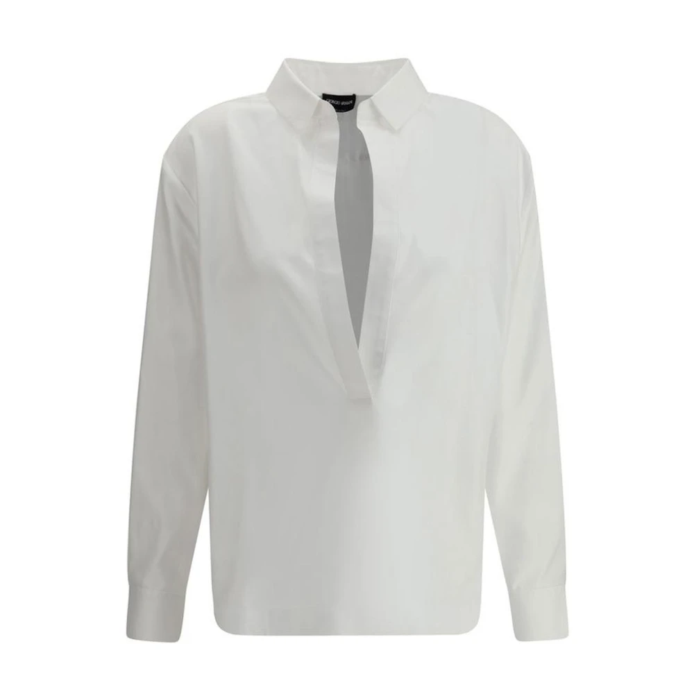 Giorgio Armani Asymmetrische V-hals shirt met klassieke kraag White Dames