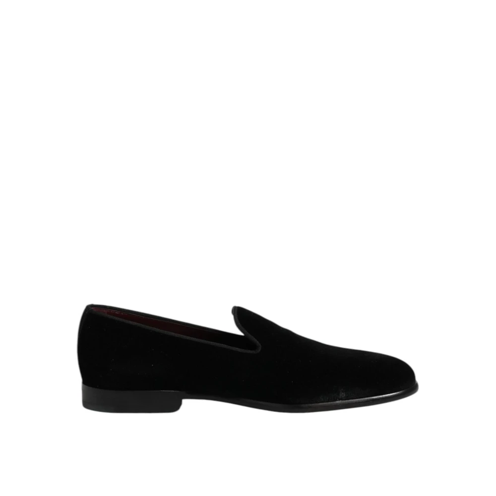 Dolce & Gabbana Men's Black Velvet Slip-On Formal Loafers Leather Sole