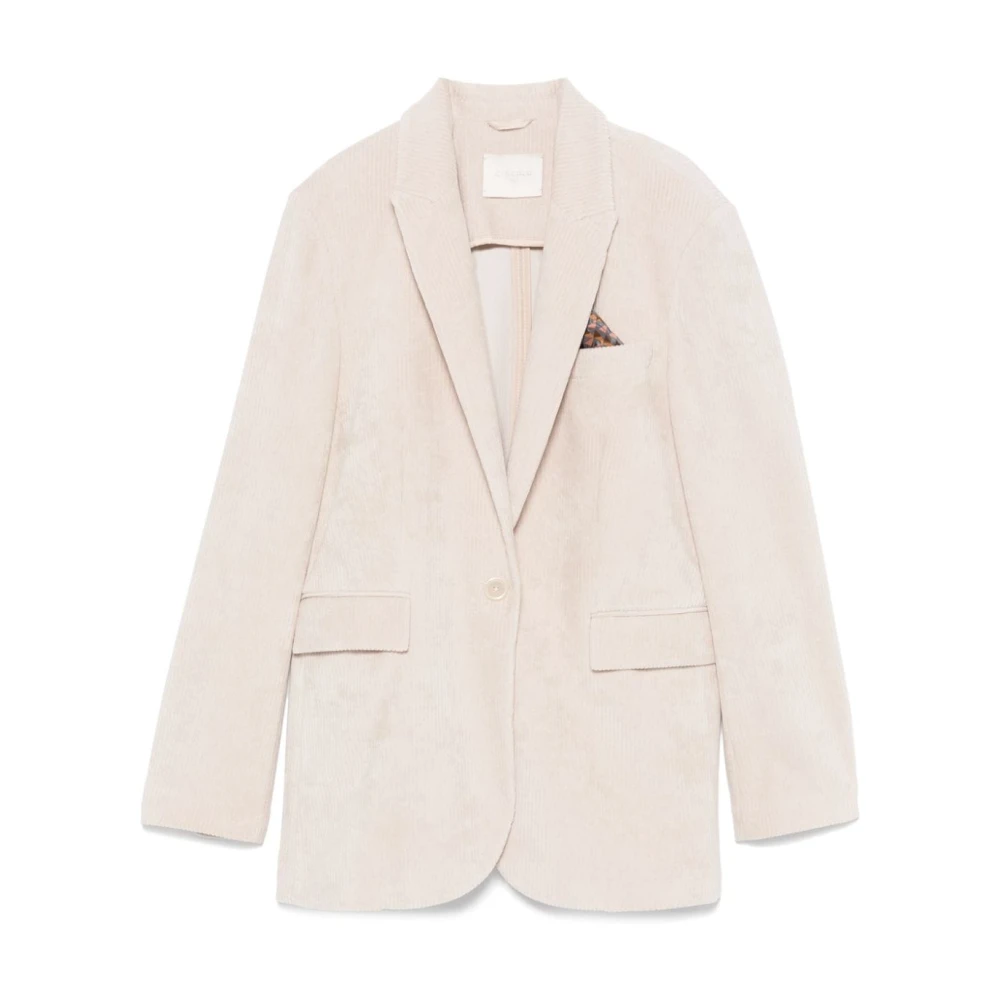 Circolo 1901 Witte Katoenen Geribbelde Jas met Knoopsluiting Beige Dames