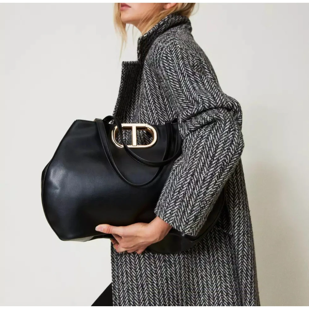 Twinset Paarse Shopper Tas met Ovaal Handvat Black Dames