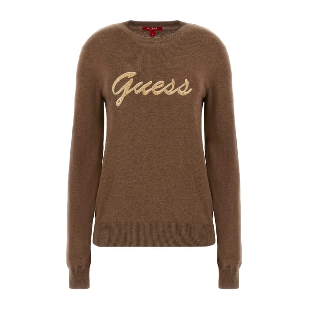 Guess Logo Geborduurde Trui Bruin Brown Dames