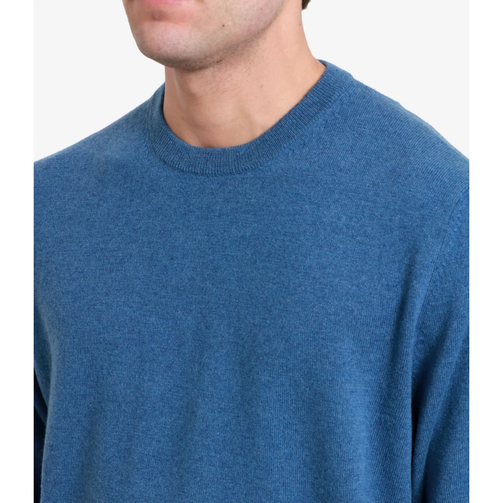 Ballantyne Kasjmier Denim Trui Geribbelde Kraag Blue Heren