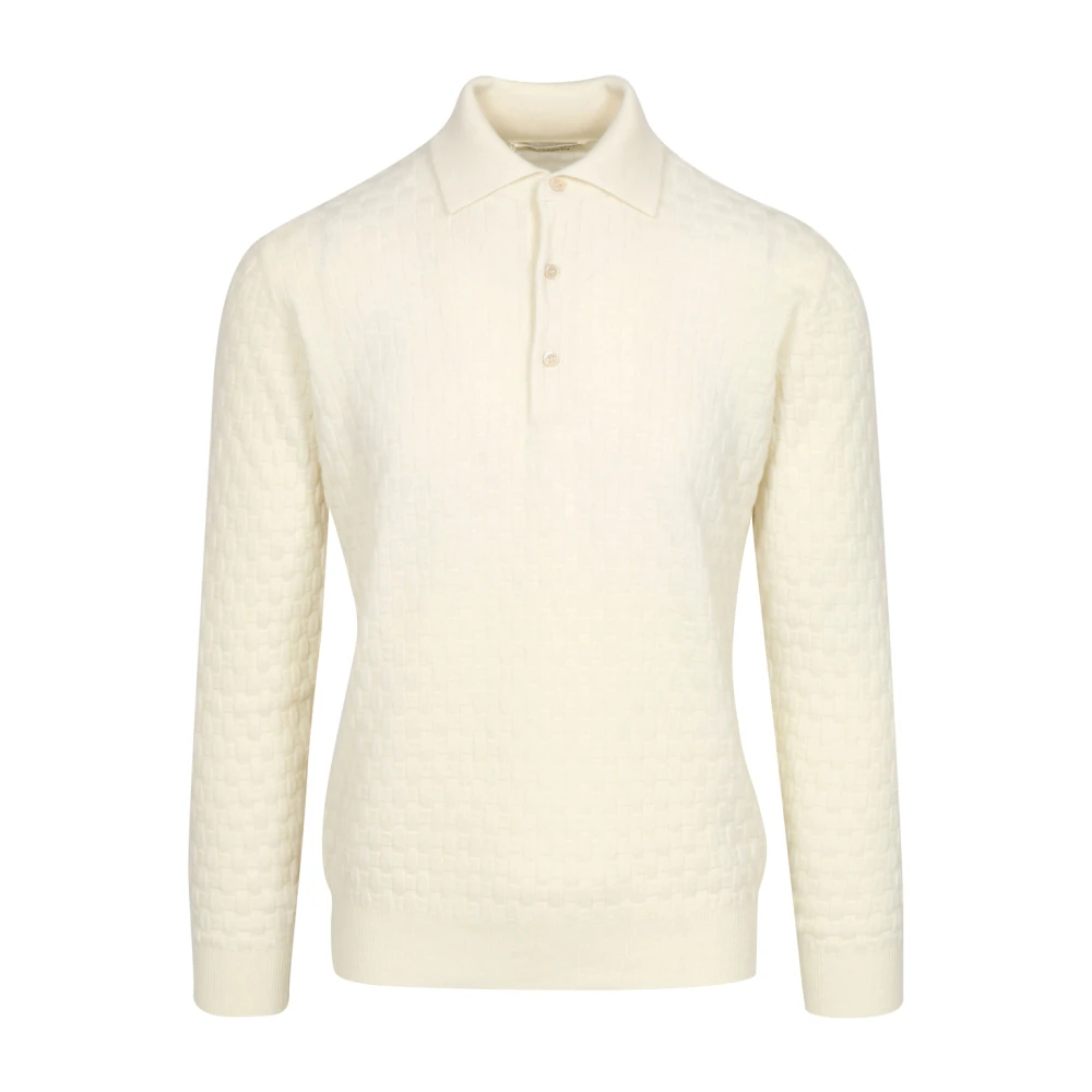 Filippo De Laurentiis Beige Polo Collar Basket Stitch Knit