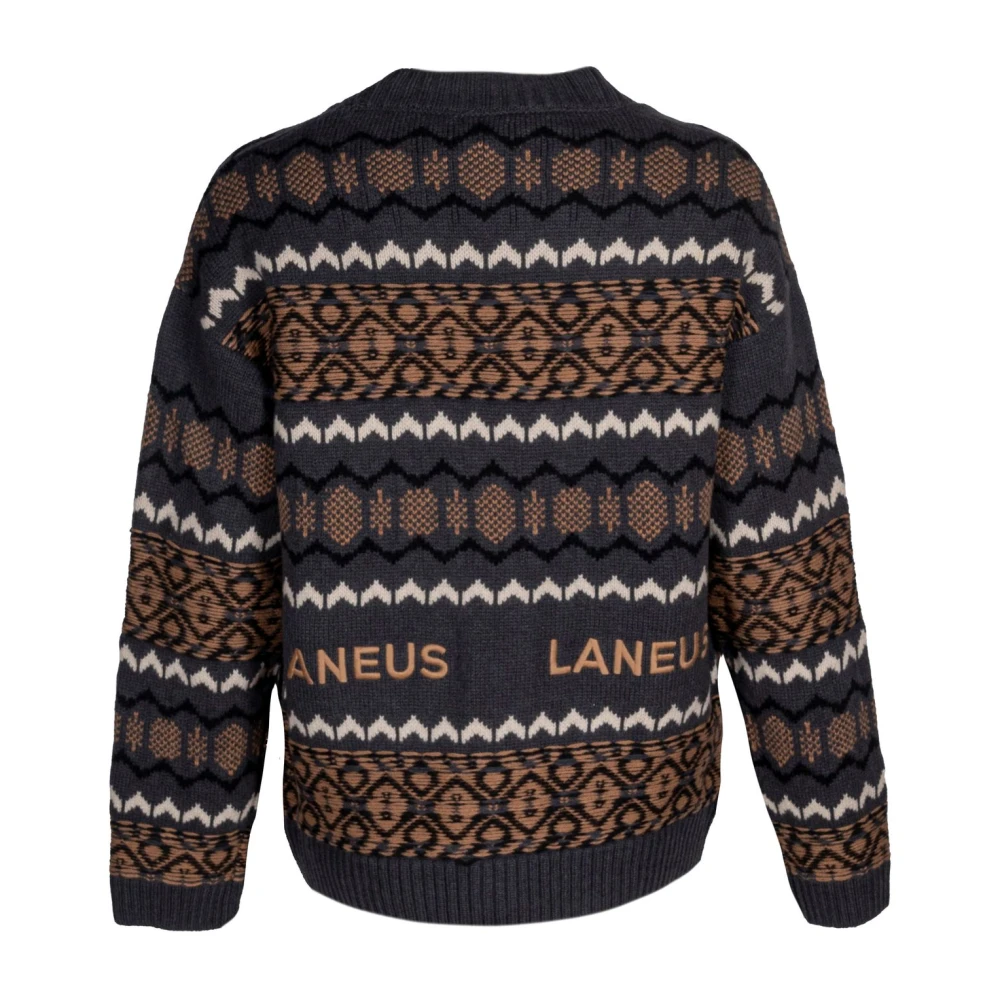 Laneus Heren Cardigan Over Fit Jacquard Details Brown Heren