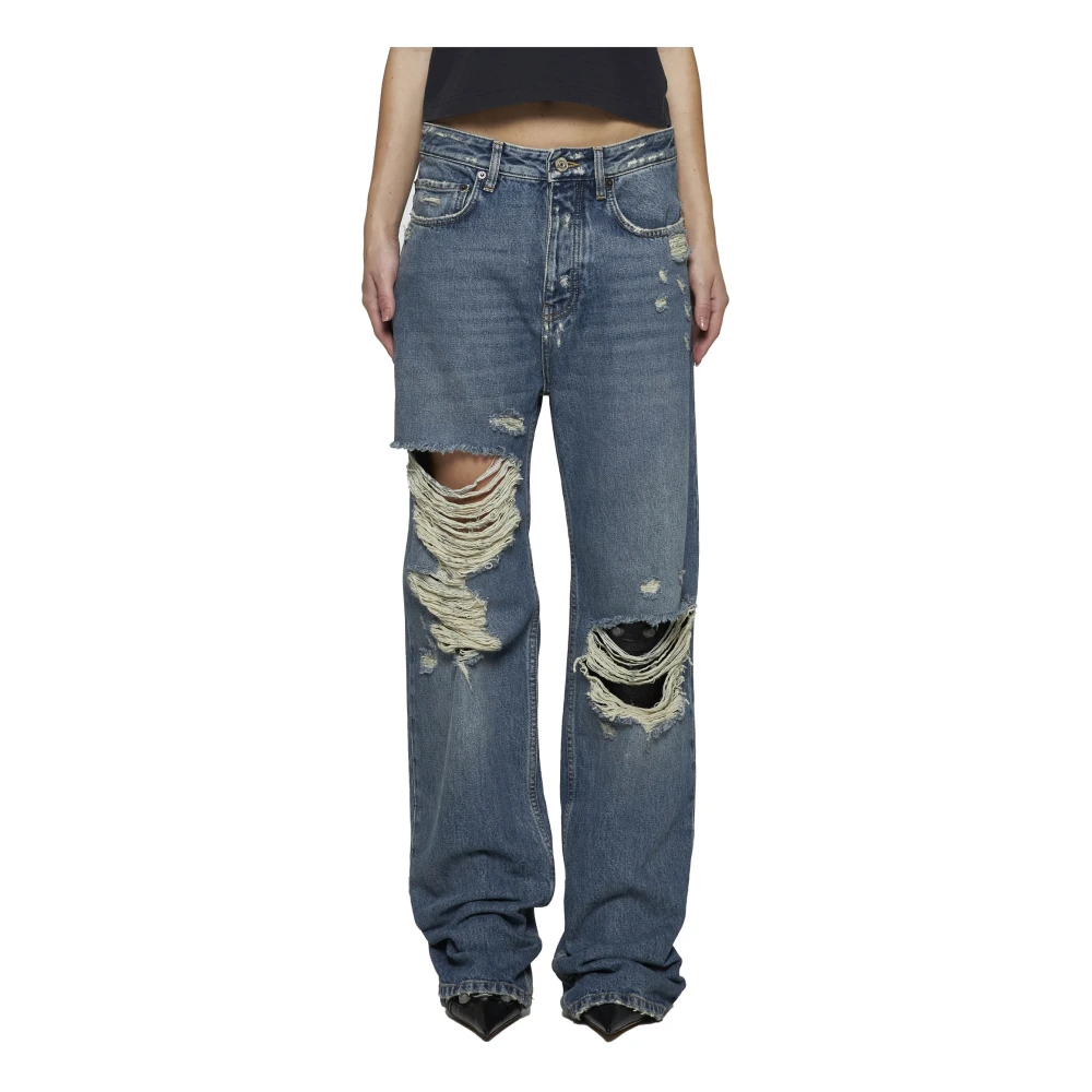 Balenciaga Gescheurde Denim Jeans met Raffelranden Blue Dames