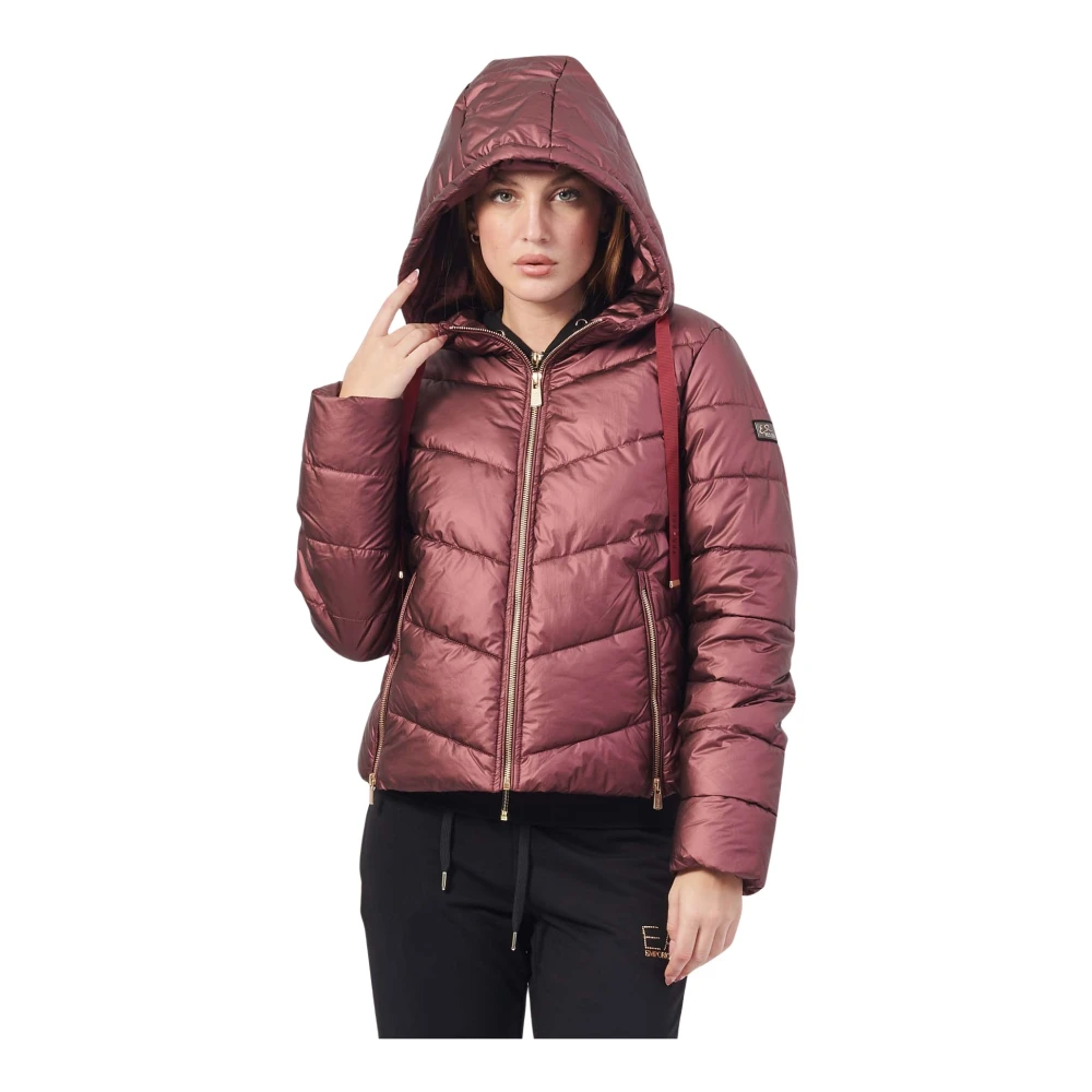 YES ZEE Korte Gewatteerde Hoodiejas Pruim Red Dames