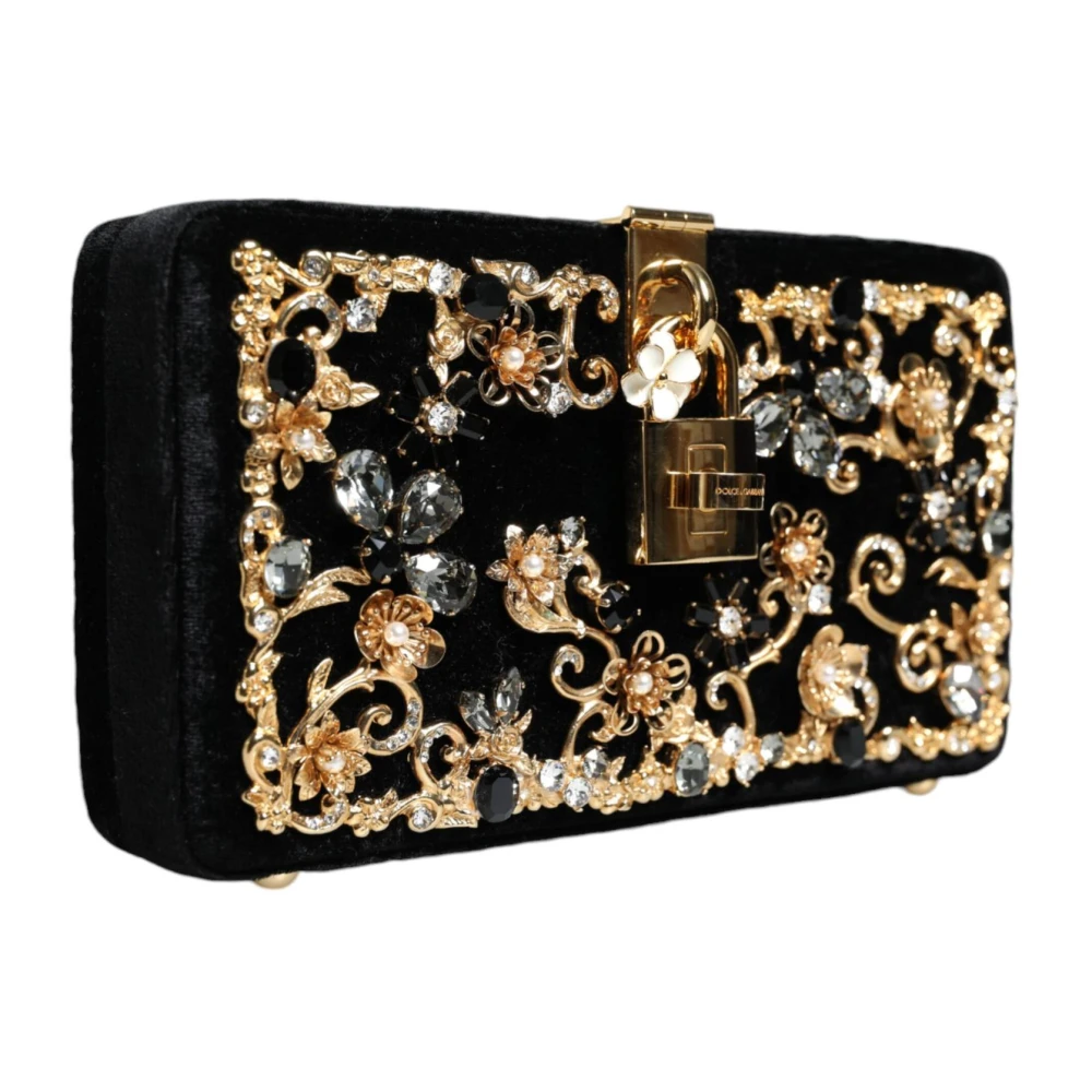 Dolce & Gabbana Velvet Floral Crystal Clutch met hangslot Multicolor Dames