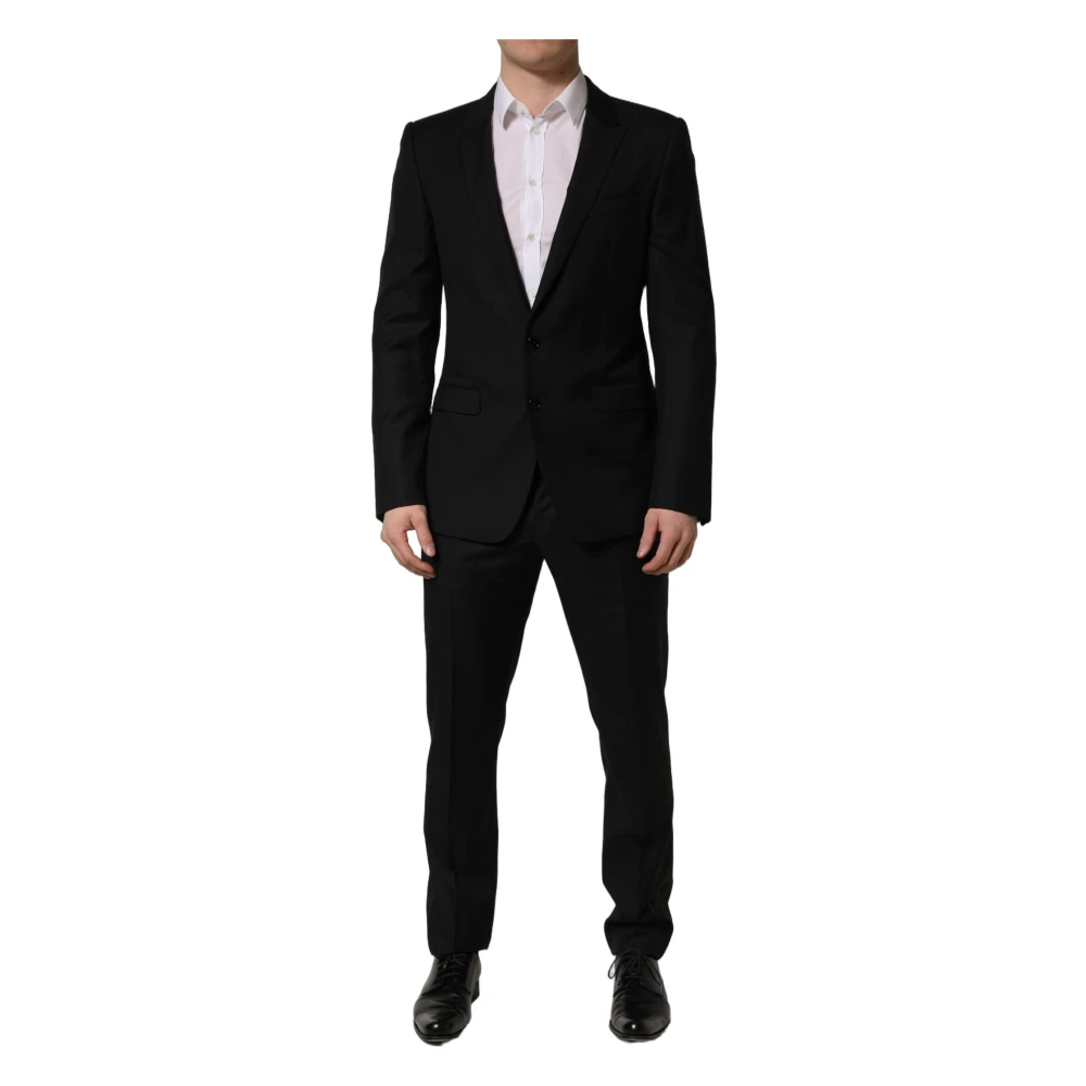 Dolce & Gabbana Men's Black Single Breasted Suits, L, Slim Fit Formal 2 Piece Suit