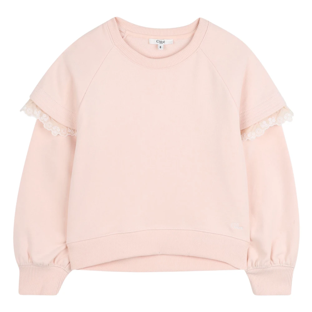 Chloé Girls Pink Kids Sweatshirts, 5 Y, Embroidered Sleeve Sweatshirt