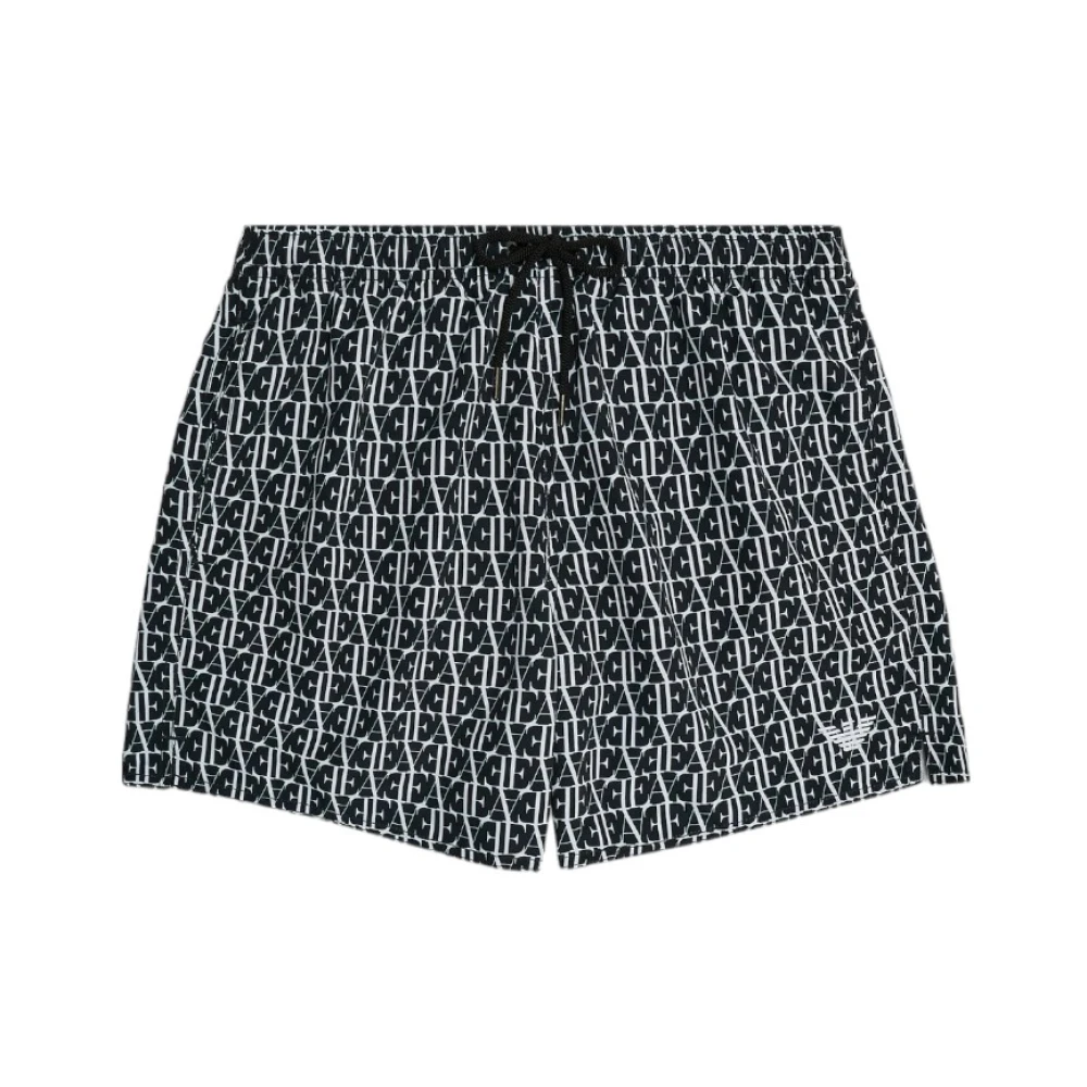 Emporio Armani Shorts met trekkoord in de taille en logo print Black Heren