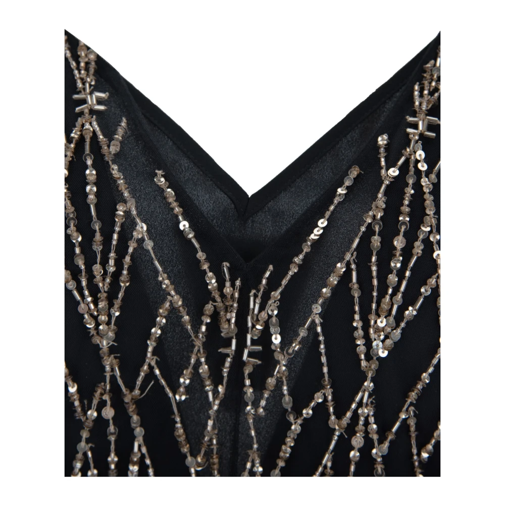 Elisabetta Franchi Jurk met korte mouwen en V-hals met pailletten Black Dames