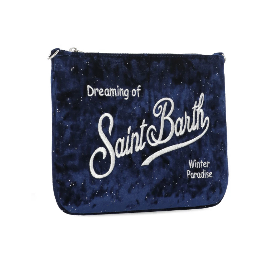 Saint Barth Blauwe Velvet Pochette met Borduurwerk Blue Dames