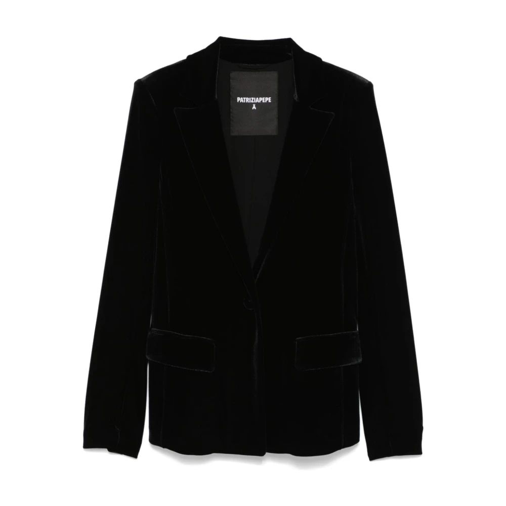 PATRIZIA PEPE Zwart Fluweel Effect Jas met Inkeping Revers Black Dames