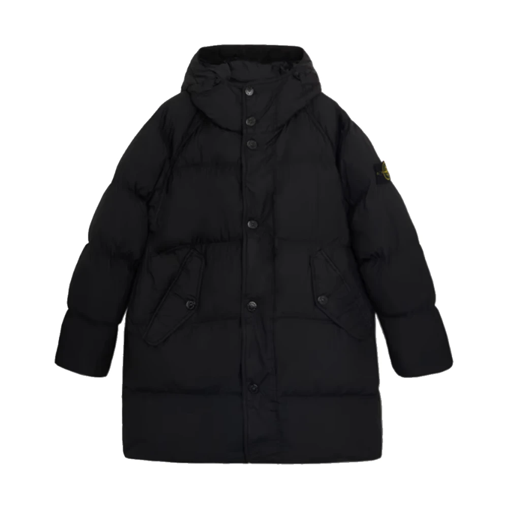 Stone Island Zwarte Gewatteerde Jas met Hoge Kraag Black Heren