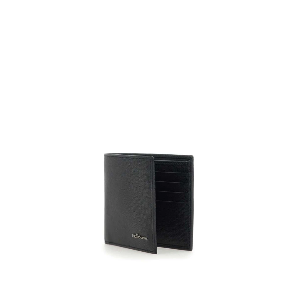 Kiton Heren Leren Portemonnee Zwart Kaartsleuven Black Heren