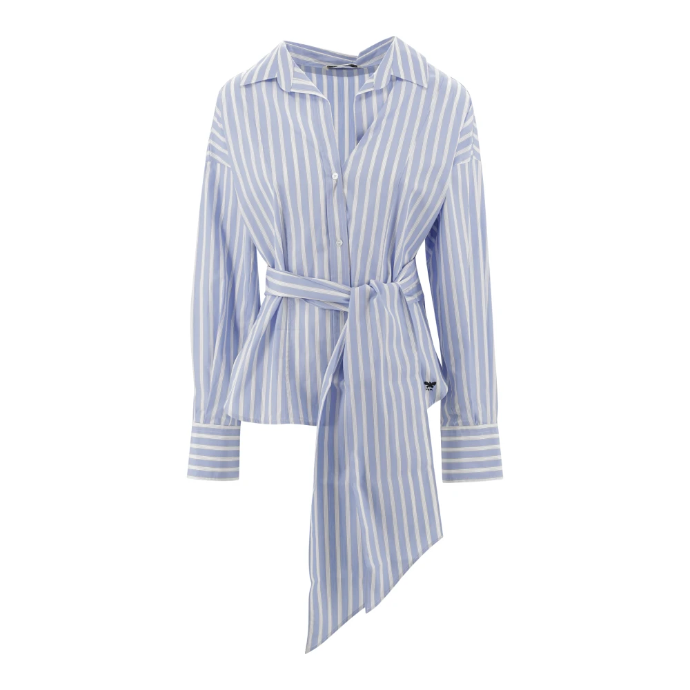Max Mara Weekend Katoenen Poplin Crossover Shirt met Vlinderlogo Blue Dames