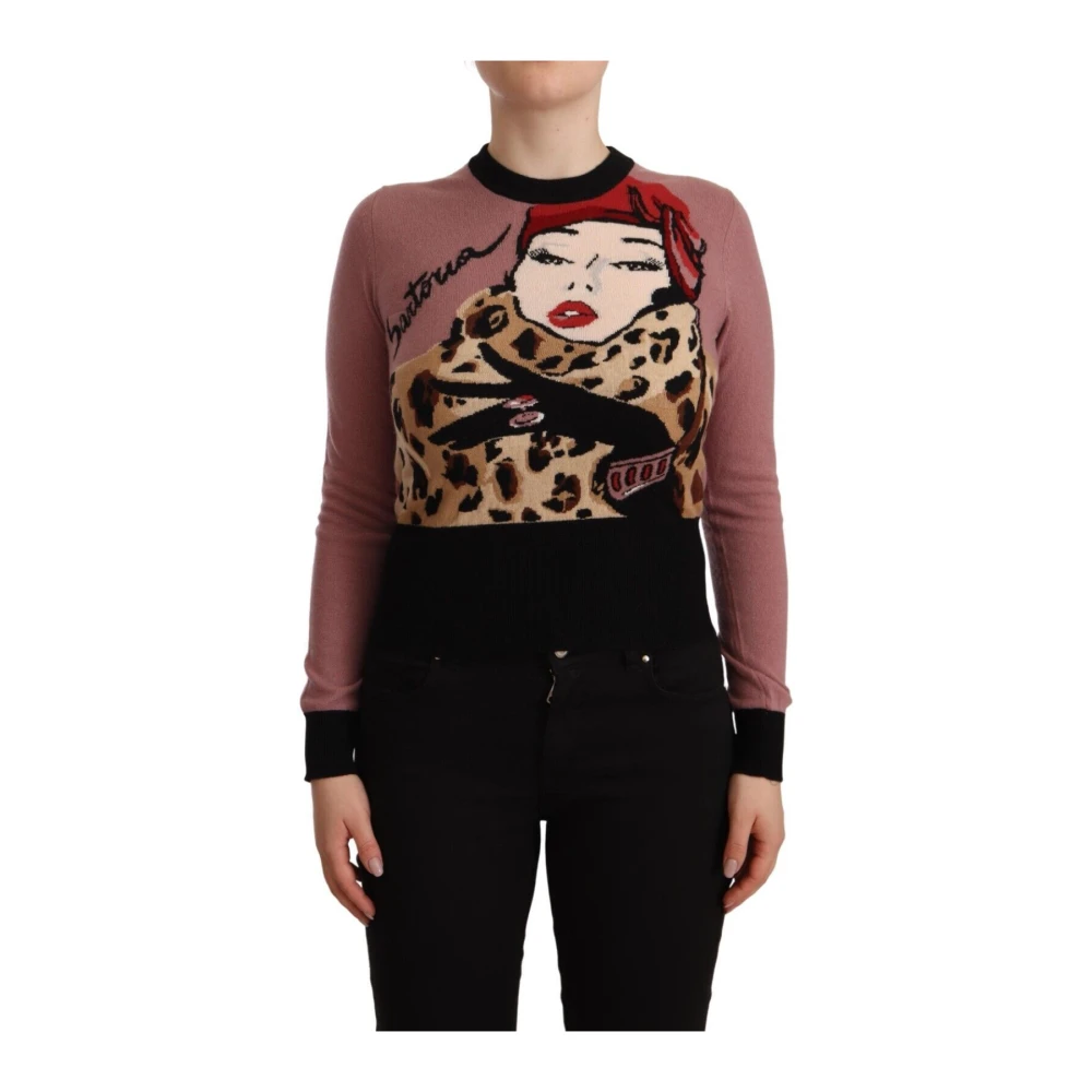 Dolce & Gabbana Women's Multicolor Round-Neck Knitwear, Xs, Pink Cashmere Crewneck Sartoria Pullover Jumper