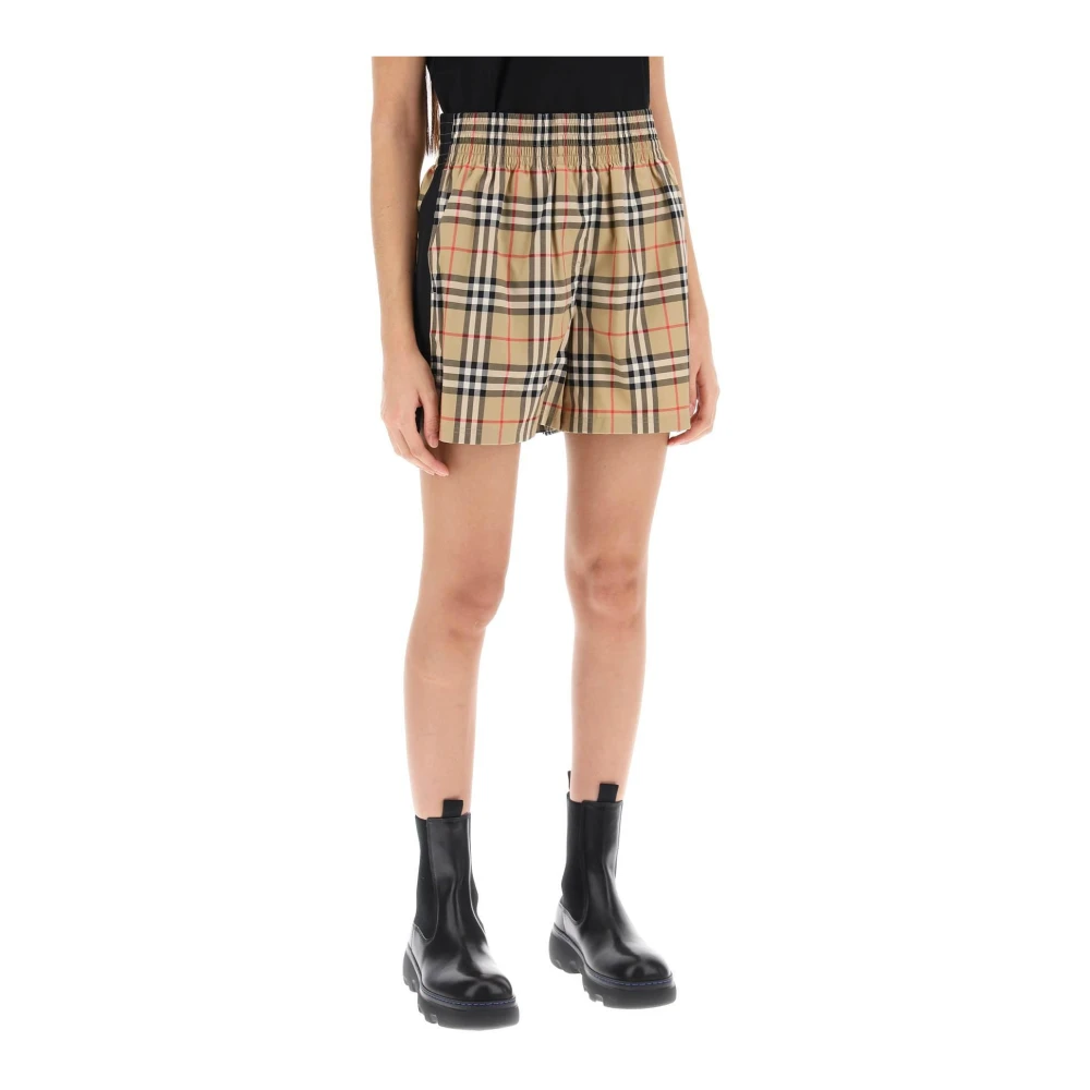Burberry Check Shorts met elastische tailleband Beige Dames