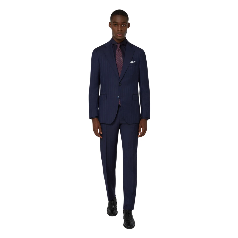 Boggi Milano Pinstripe pak van Super 130 wol Blue Heren