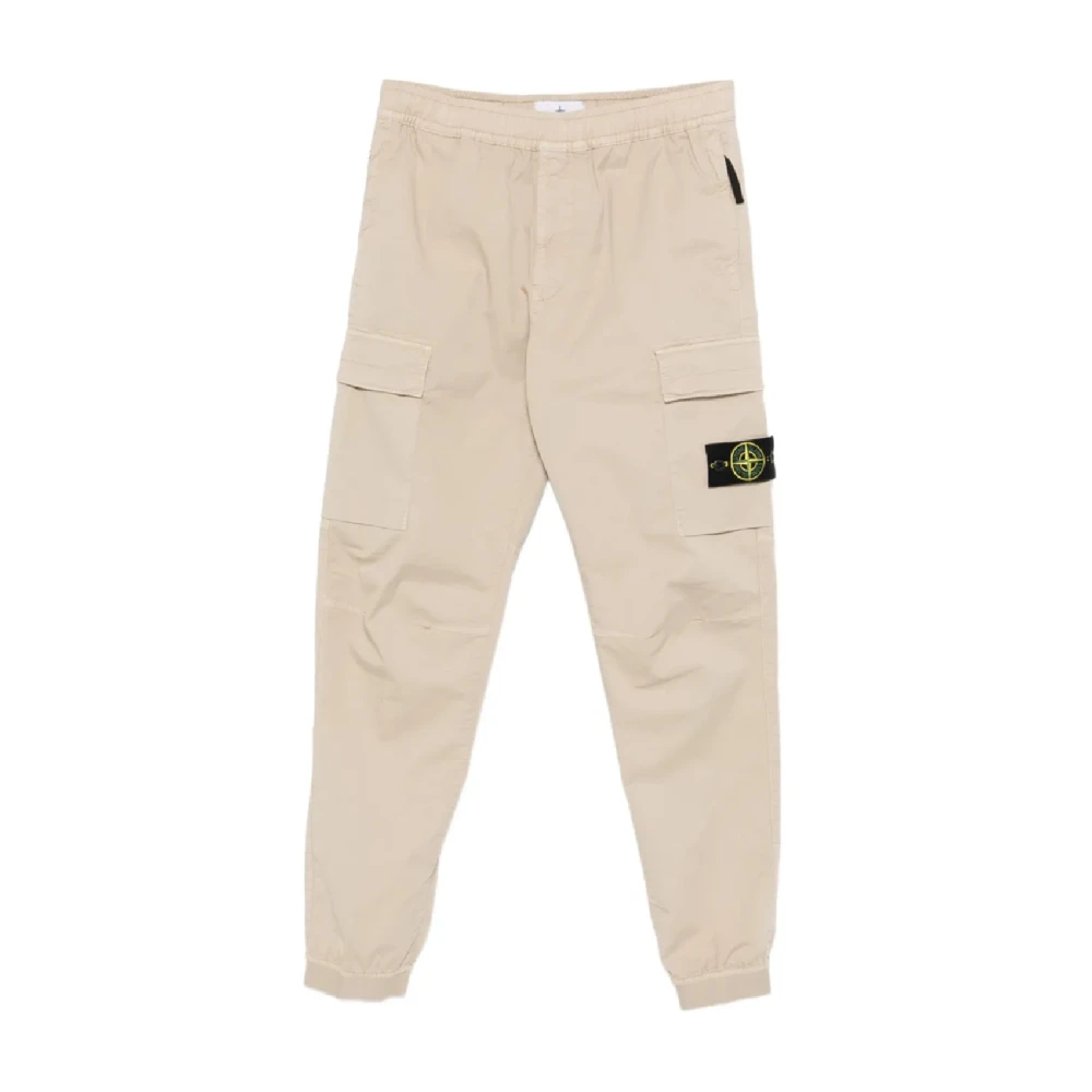 Stone Island Beige Slim-Fit Trousers, Male, W34, Pantalone Regular Tapered