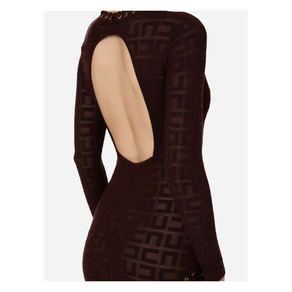 Elisabetta Franchi Red Carpet Jurk met Mesh Logo Brown Dames