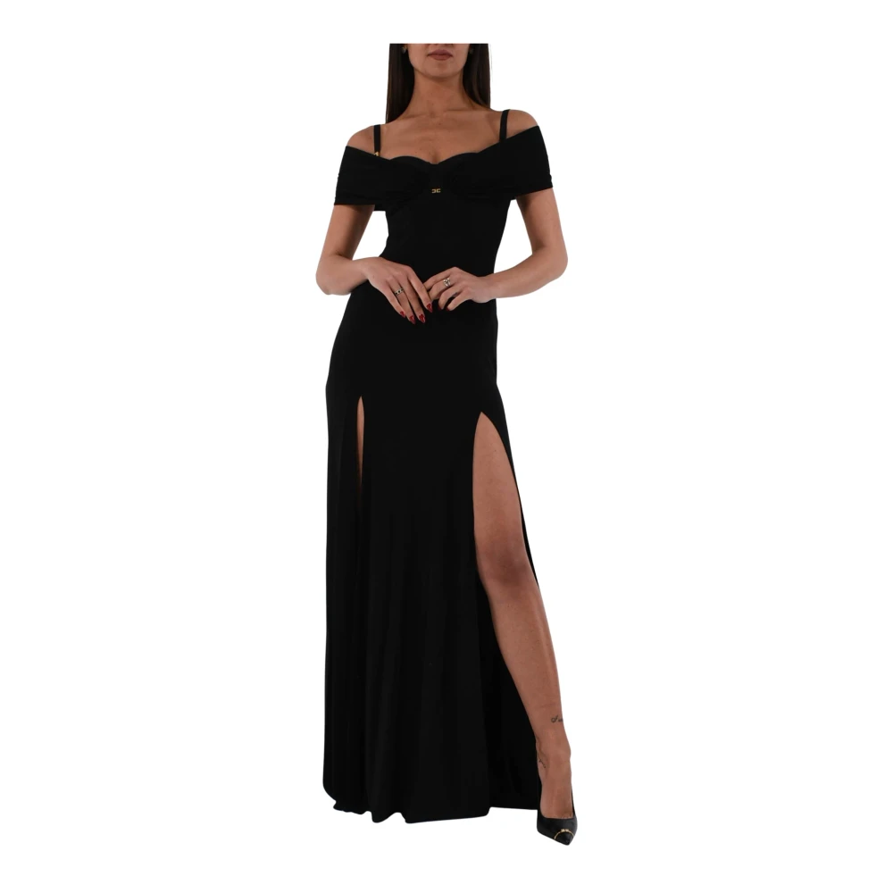 Elisabetta Franchi Gedrapeerd Jersey Crêpe Korset Jurk Black Dames