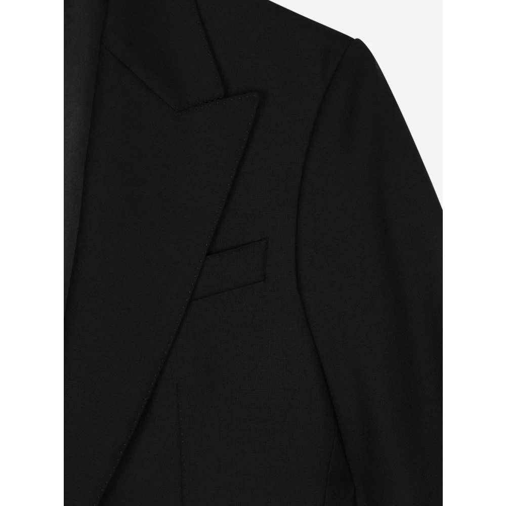 Dolce & Gabbana Zwarte Jassen met Peak Revers Black Dames
